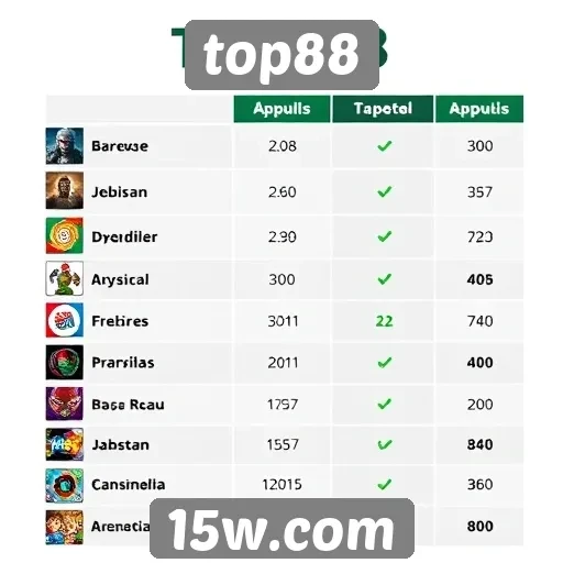 Comparativo entre jogos populares no top88